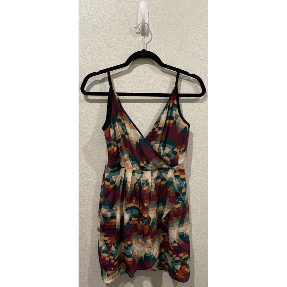 LINE & DOT Geometric Silk Sleeveless V-Neck Mini Dress